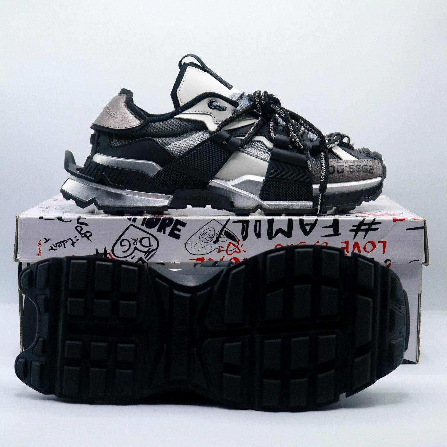 D&G Mixed Materials Space Sneaker 'Black/Silver'